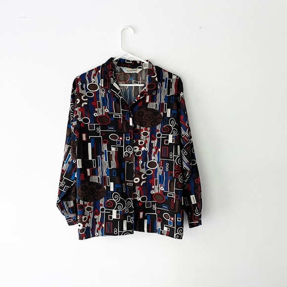 Vintage Diane Von Furstenberg Geometric Shapes Blouse Button-Up Blouse Small - Picture 7 of 9